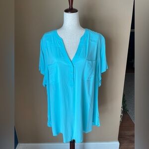 Torrid Womens Harper Blouse Top V Neck Soft Size 4X Blue Flowy Drape NWT